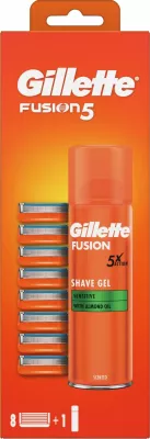 Kartrixha rroje Gillette Fusion5 Sensitive 8 copë + xhel rroje 200 ml