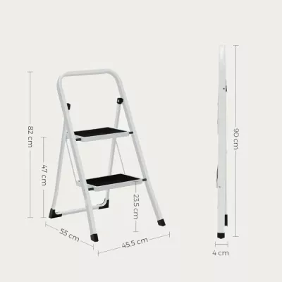 Shkallë palosëse me 2 shkallë SONGMICS GSL12WT, kapacitet 150 kg, çelik, TÜV EN14183, bardhë/zezë