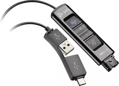 Adapter Plantronics/Poly DA85-M (786C8AA) USB-A/USB-C në Quick Disconnect me kontrola thirrjeje e zezë