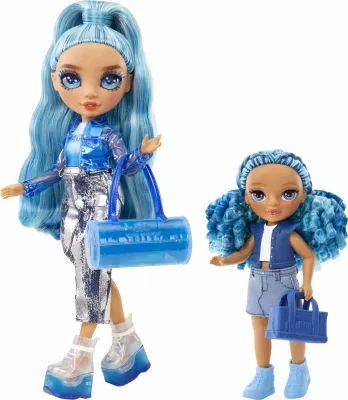 Kukull MGA Rainbow High Littles Sapphire, set me pet dhe çantë, blu