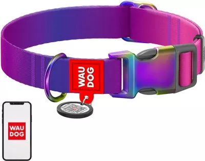 Qafore najloni për qen Waudog me QR kod, 25-35 cm, vjollcë