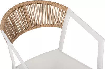 Karrige alumini FH5891.02, kornizë e bardhë dhe tekstilinë, mbështetëse ratan bezhë, 56x60x81.5 cm