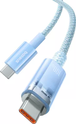 Kabllo USB-C në USB-C Baseus Explorer, 1m, 100W, Sensor temperature, Blu