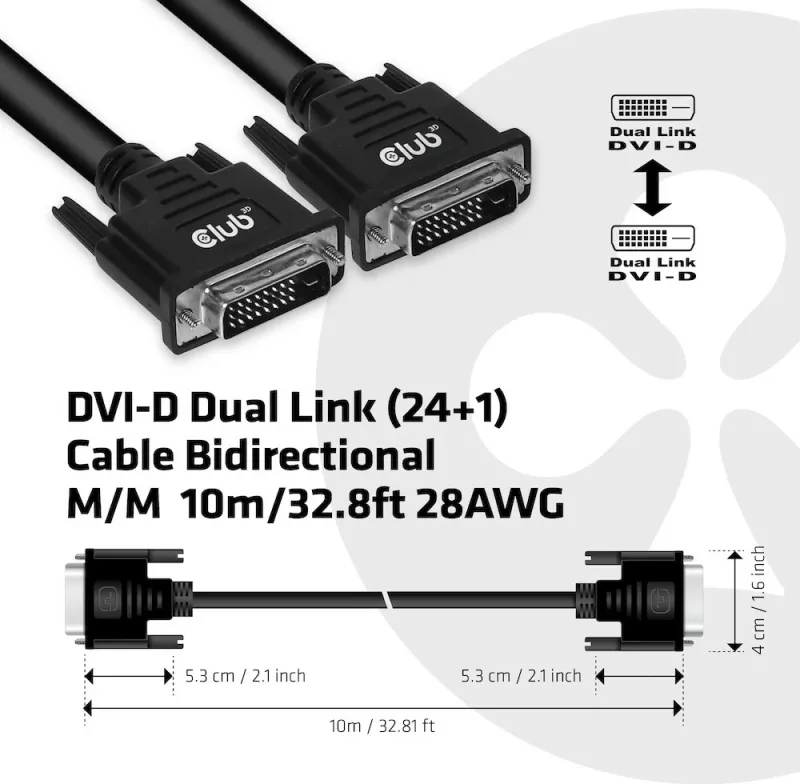 Kabllo DVI Dual Link Club3D 10m, 24+1, e zezë