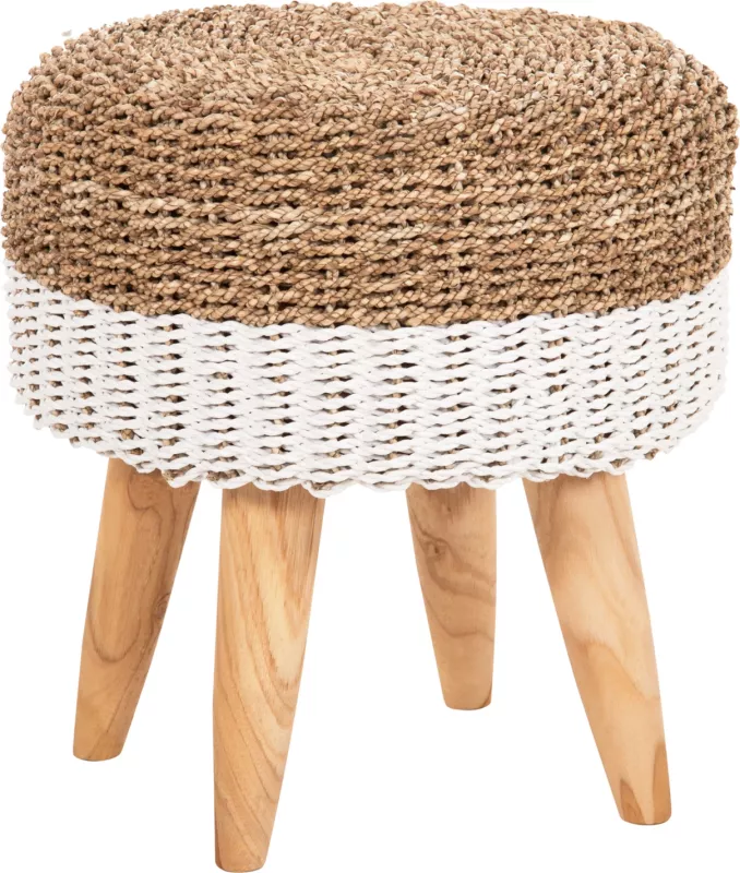 Karrige për bar BEAM, dru tik dhe rush deti, natyrale & e bardhë, Φ42x46H cm