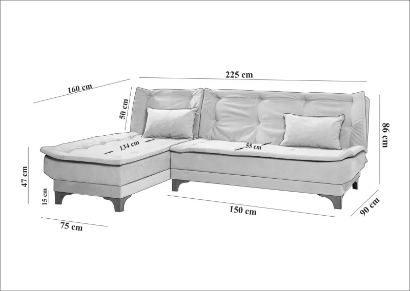 Kënd divan-krevat Atelier del Sofa, Kelebek kënd majtas, ngjyrë jeshile deti