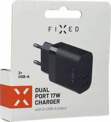 Karikues udhëtimi Fixed FIXC17N-2U-BK 17W 2x USB-A, i zi