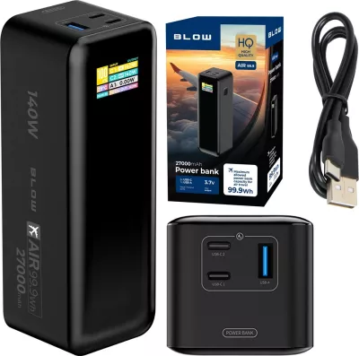 Power bank BLOW AIR99.9, 27000mAh, 140W, LCD, i zi