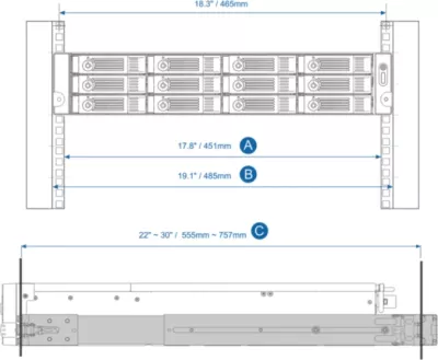 Komplet shina rack QNAP RAIL-B02, 19\", për NAS 2U