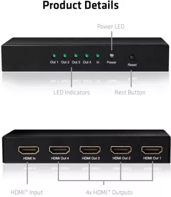Splitter HDMI Club3D, 1 në 4, 4K60Hz, metal, i zi