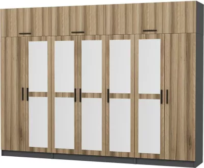 Dollap garderobe Skye Decor, ngjyrë arrë dhe antracit, 315x235x52cm