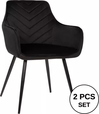 Karrige Latrell, kadife e zezë, këmbë metali të zeza, 55x57x84H cm., set prej 2 copë