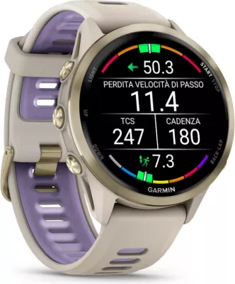Smartwatch Garmin Forerunner® 970 Soft Gold Titanium (French Gray Case, French Gray/Translucent Indigo Strap)