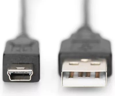 Kabëll USB 2.0 Digitus, 1m, USB A në Mini-USB B, i zi