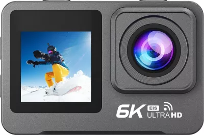 Kamerë aksioni Moye Venture 6K Duo 6K/50MP, dy ekran IPS 2.0\"+1.3\", EIS, Wi‑Fi, e zezë