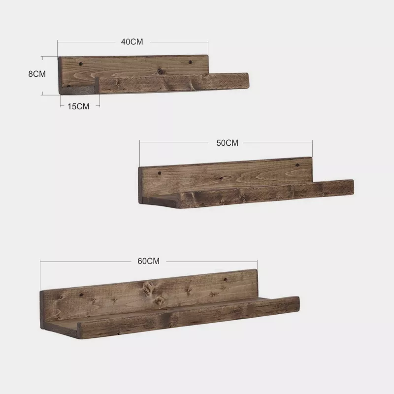 Raft muri Hanah Home, Aa104, komplet 3 copë, dru bredhi, ngjyrë arre