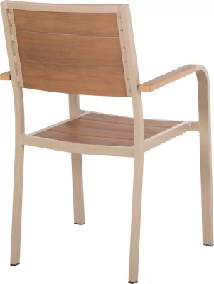Karrige alumini SAGA FH5127.04, ngjyrë shampanjë, me ulëse dhe mbështetëse polywood, 55x52x86H cm