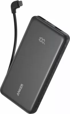 Powerbank Anker Zolo A110D 10000mAh 22.5W me kabllo USB-C të integruar, e zezë
