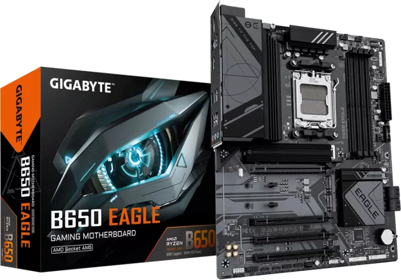 Pllakë amë GIGABYTE B650 EAGLE, AM5, ATX, 4x DDR5 deri 192GB, 3x M.2 PCIe 4.0, 2.5GbE, e zezë, Retail