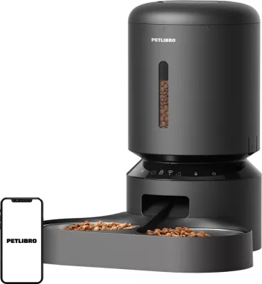 Shpërndarës ushqimi për kafshë Petlibro Granary PL-AF103-36B, 5L, i zi, me dy tasa, Wifi