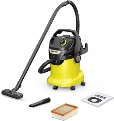 Fshesë me ujë dhe pluhur, Karcher KWD 5 V-25/5/22 (1.628-483.0), 1100 W, depozitë 25 L, kabllo 5 m, e verdhë/zezë