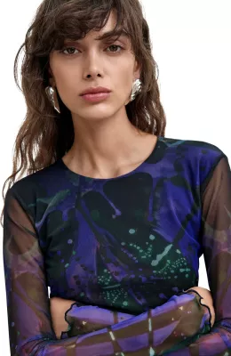 Maicë me mëngë të gjata për femra Desigual TS_DOTS LEAF_LACROIX 26WWTK02, vjollcë [Madhësia: L]