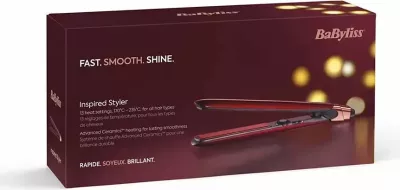 Drejtues flokësh, BaByliss, ST212PE, 24 mm, pllaka qeramike me jonizim, 210°C, e kuqe