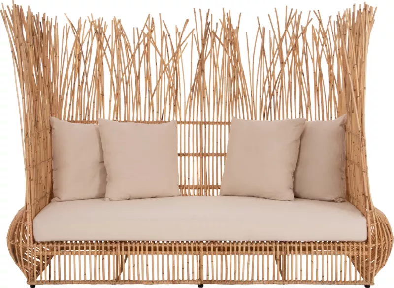 Divan për jashtë ZEPHYR FH5988 kallamishte rattan natyrale-set jastëkësh në bezhë 200x120x142Hcm