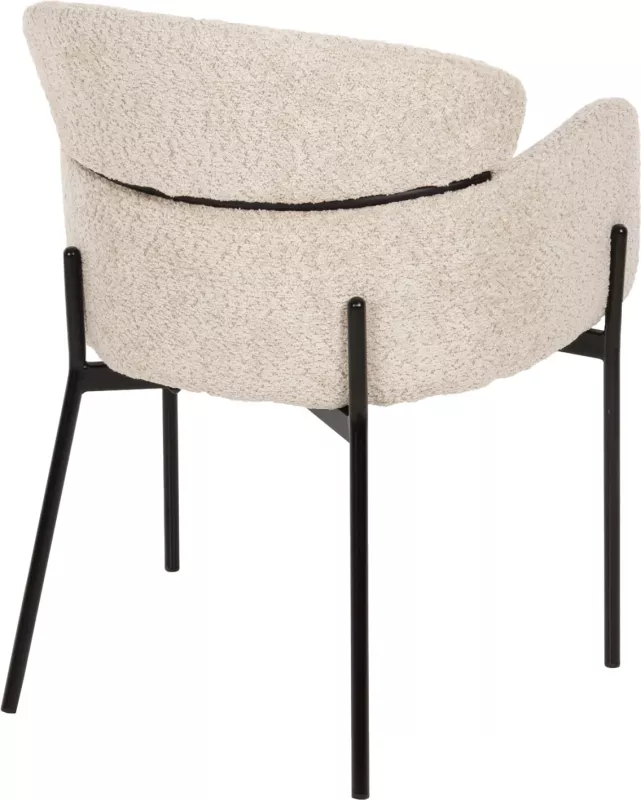 Karrige me krahë WOLF FH8583.02, pëlhurë boucle ecru, këmbë metali të zeza, 58x58x80H cm., set prej 2 copë
