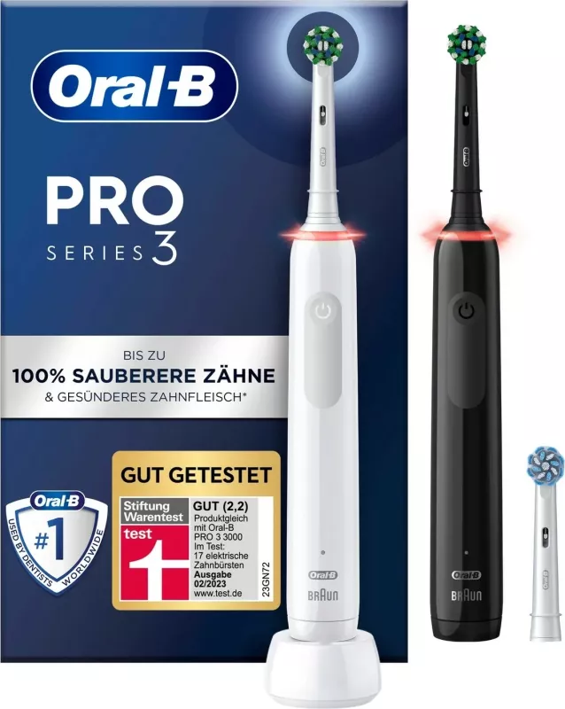Furçë dhëmbësh elektrike Oral-B Pro 3, për të rritur, pastrim i thellë, e zezë, e bardhë