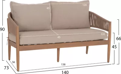 Set lounge për jashtë, 4 pjesë, KANU, dru akacie, kornizë metalike, litar, bezhë, FH6416