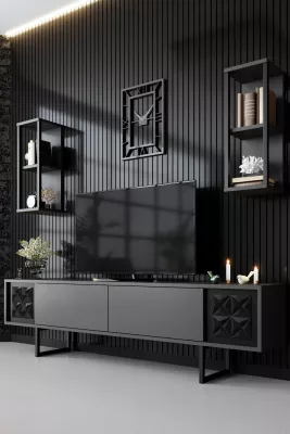 Set mobiljesh për dhomë dite Skye Decor, linjë e zezë, anthracite, e zezë