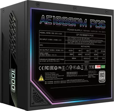 Njësi furnizimi me rrymë Gigabyte AORUS ELITE P1000W ICE, PCIe 5.0, 80 PLUS Platinum, Dizajn plotësisht modular, 1000 W
