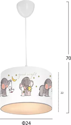Llambë varëse për fëmijë, prej pëlhure, FH7575.01, e bardhë me dizajn elefant, Φ24x70Y cm