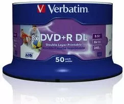 Disk DVD+R DL Verbatim 43703 8.5GB 8x, Wide Inkjet Printable, paketim 50 copë