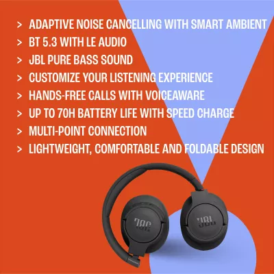 Kufje JBL Tune 770NC, Bluetooth 5.3, ANC, me kabllo, të palosshme, të zeza