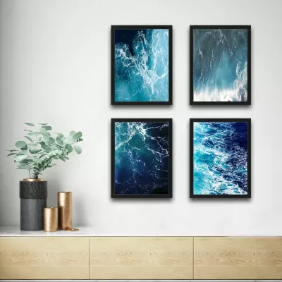 Piktura dekorative me kornizë (4 copë), Wallity, Waves Set 1