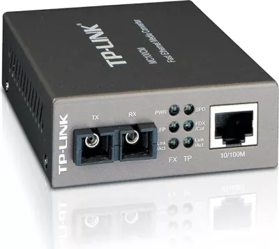 Konvertues media, TP-Link MC100CM, Fast Ethernet 10/100, fibra SC në RJ45, i zi