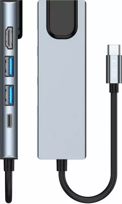 HUB Tech-Protect V3 5in1, USB-C, USB-A 3.0, USB-A 2.0, USB-C, HDMI, RJ45, Gri