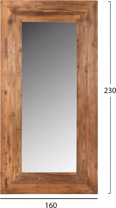 Pasqyrë muri YORKSHIRE, kornizë druri TEAK e ricikluar, 160x230 cm