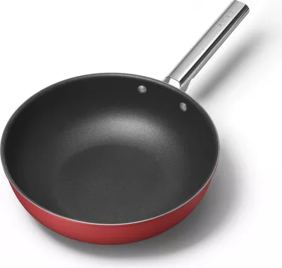 Wok SMEG CKFW3001RDM 30cm, 5.2L, alumini, dorezë inoksi, e kuqe