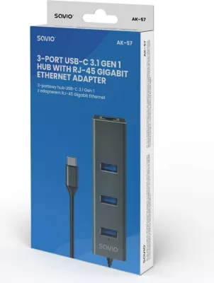 Hub Savio AK-57 USB-C - 3 x USB-A, 5000 MB/s, hiri