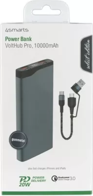 Power bank 4smarts VoltHub Pro, 10000 mAh, Quick Charge 3.0, Ngjyrë e zezë, Metalike