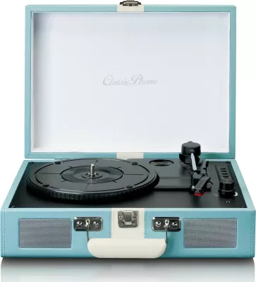 Gramafon Lenco TT-110, Bluetooth, 2 altoparlantë, ngjyrë blu/bardhë