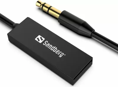 Adapter audio Bluetooth SANDBERG 450-11, Bluetooth 5.0, AUX 3.5mm, furnizim USB, me mikrofon, kabllo 45 cm, i zi, set 2 copë