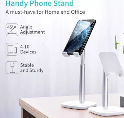 Mbajtëse telefoni/tableti Choetech H035, alumini, e bardhë dhe argjendtë, rregullim këndi dhe lartësie