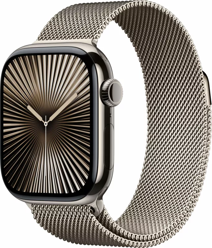 Smartwatch Apple Watch Series 10 GPS + Cellular 42mm, kasë titanium natyral, rrip çelik natyral