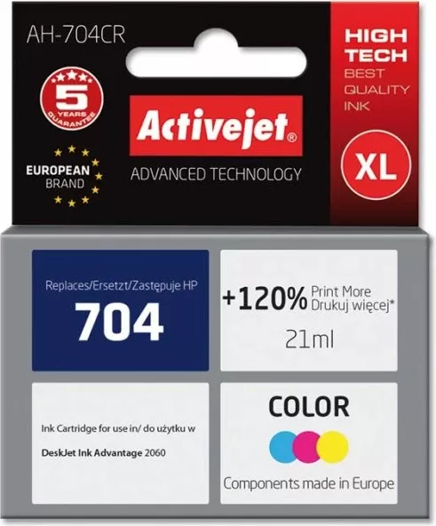 Kartush boje ActiveJet AH-704CR (zëvendësim për HP 704 CN693AE), XL 21 ml, color