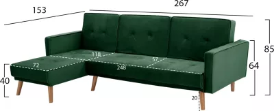 Divan qoshe i kthyeshëm me shtrat TALIA FH3153.03 kadife jeshile 267x153x85 cm
