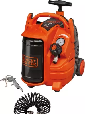 Kompresor ajri Black&Decker BD 195-5-MY-T 5L 10 bar 1.1 kW, me pistoletë fryrjeje + zorrë spirale 5 m, portokalli/zi